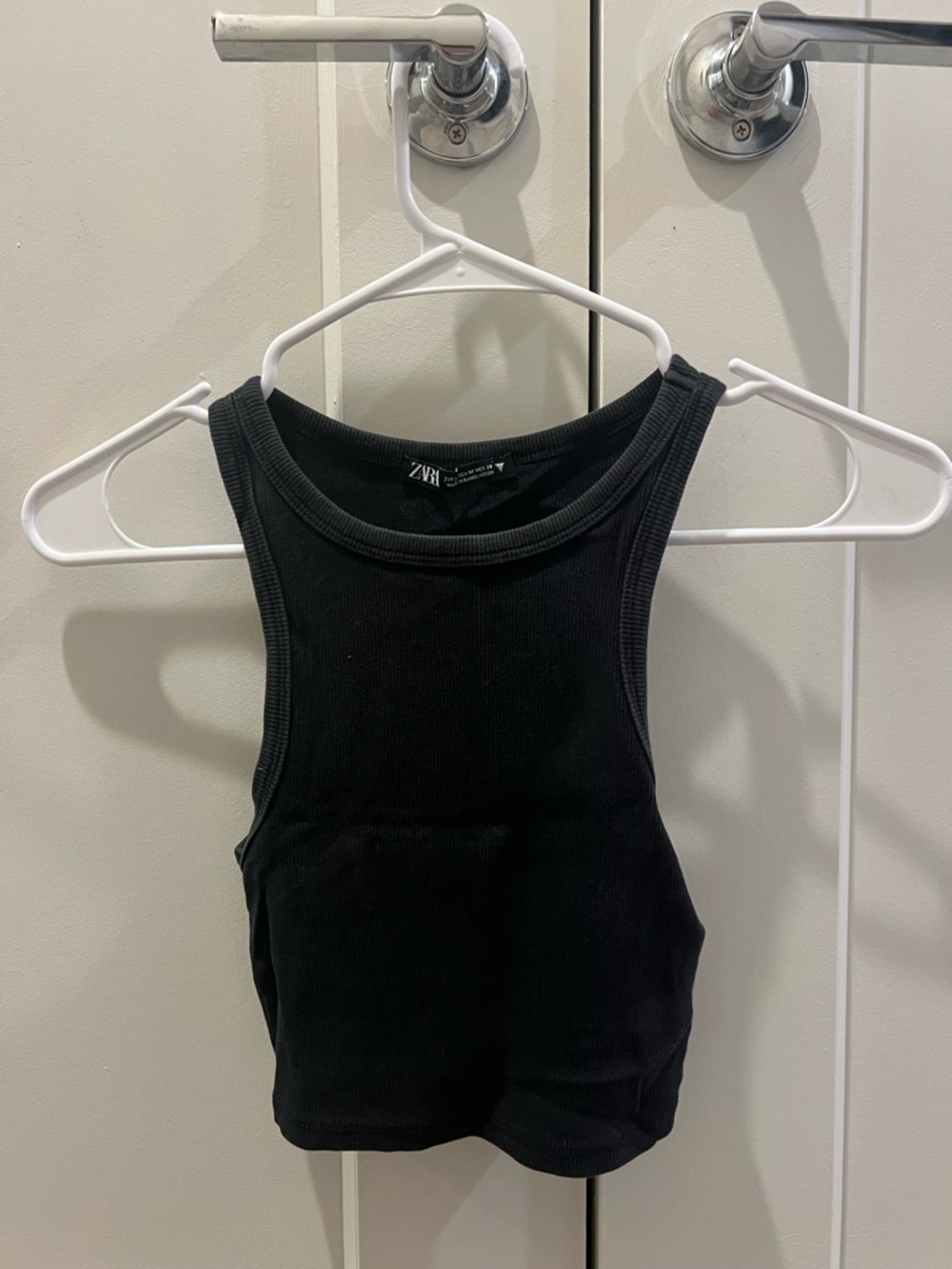 Zara Black Ribbed High-Neck Crop Tank